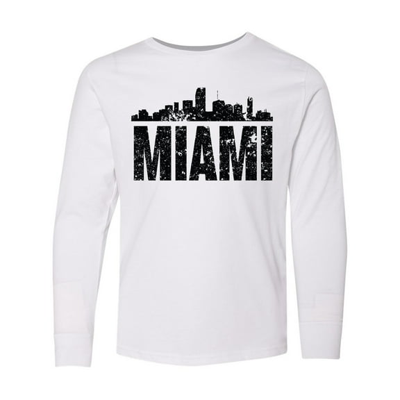 Inktastic Miami Skyline Grunge Long Sleeve Youth T-Shirt