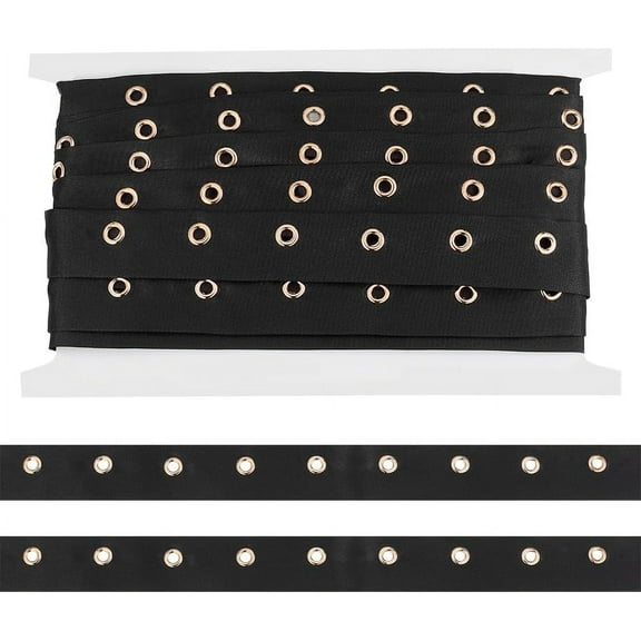 5 Yards Black Cotton Eyelet Tape 1 inch Wide Grommet Twill Tape Trim Ribbon Strip with Gold Metal Eyelet Ring for Corset Shirt Shoes Sewing Crafts Making DIY