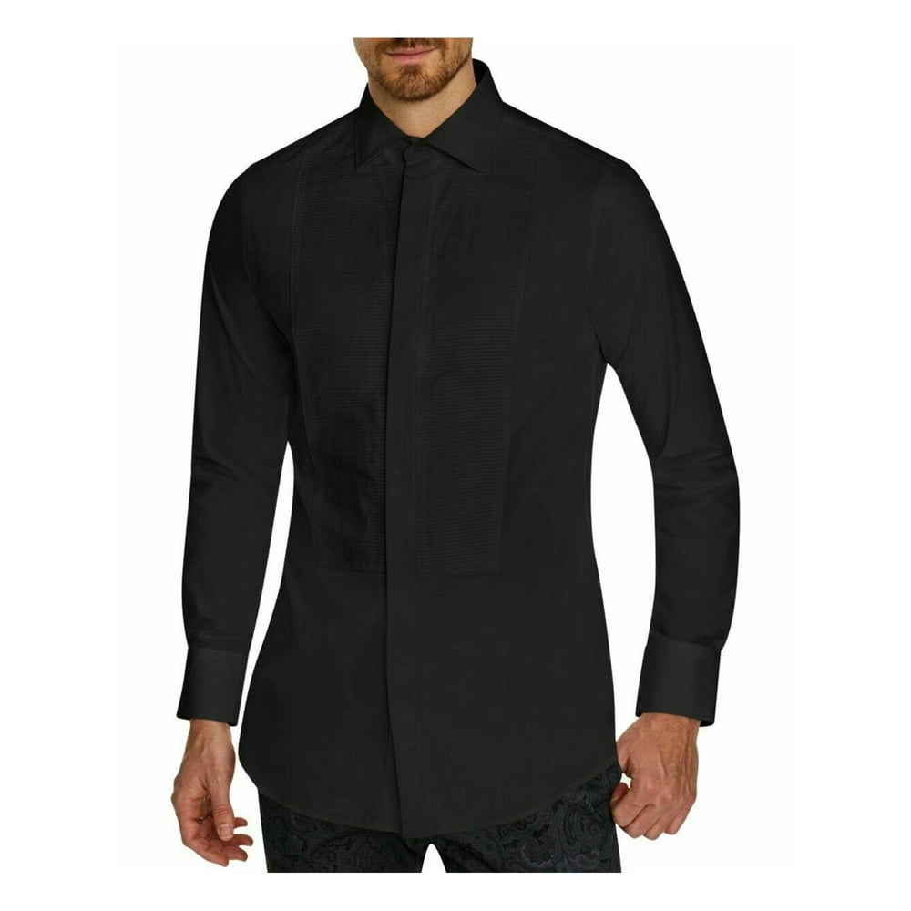 Tallia TALLIA Mens Black Patterned Long Sleeve Button Down Casual Shirt S