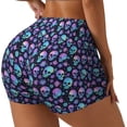 thumbnail image 2 of Kdxio Blue Skull Flower Print Workout Shorts for Women Seamless Soft Smooth Gym Yoga Scrunch Active Shorts, 2 of 5