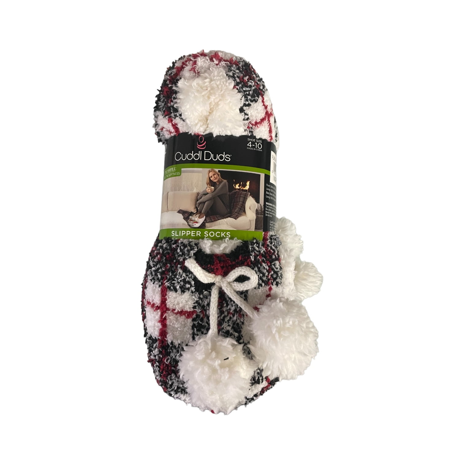 Cuddl Duds Women's Soft Plushfill Slipper Sock, 2Pk, Sz 410 (Plaid