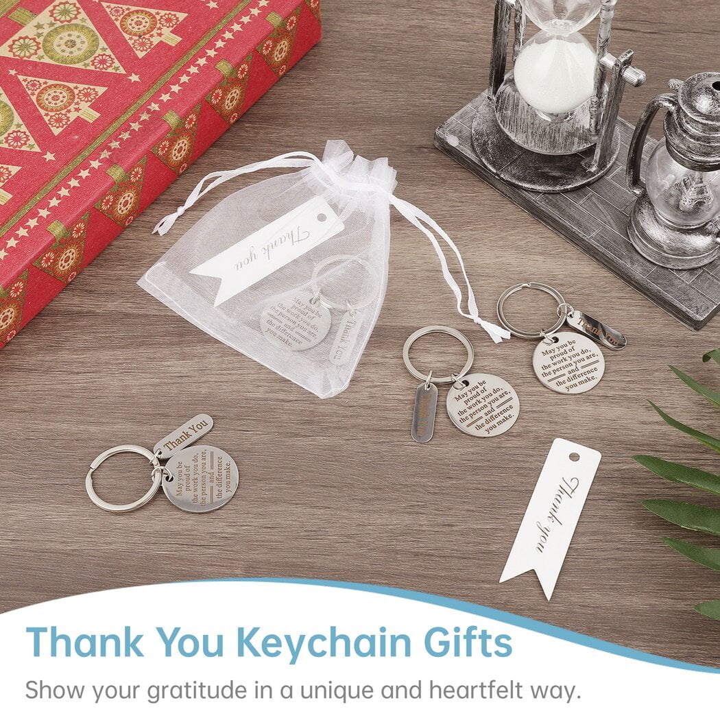 150 PCS Employee Appreciation Gifts, Bulk Thank You Keychains Gifts, Inspirational Stainless Steel Keyrings with Drawstring Bags and Cards, Appreciation Gifts for Coworker Nurse