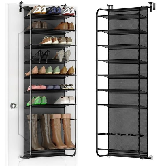 Askmuse Over The Door Shoe Organizer, Metal Shoe Rack, 8-Tier Heavy Duty Hanging Shoe Storage with Hooks, Suction Cups, Breathable Mesh Pockets, Space Saving, for 23 Pairs, Fits Most Doors