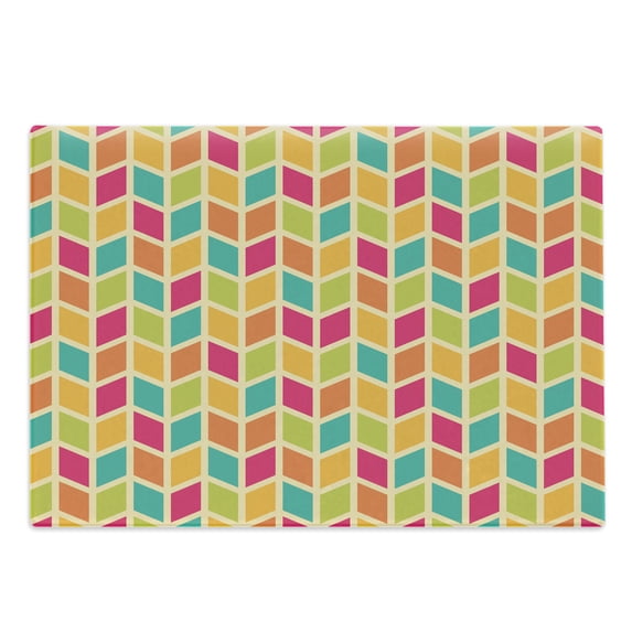 Chevron Cutting Board, Energetic Colorful Geometry Chevron Stripes Pattern Hipster Fashion Design Art, Decorative Tempered Glass Cutting and Serving Board, Large Size, Multicolor, by Ambesonne