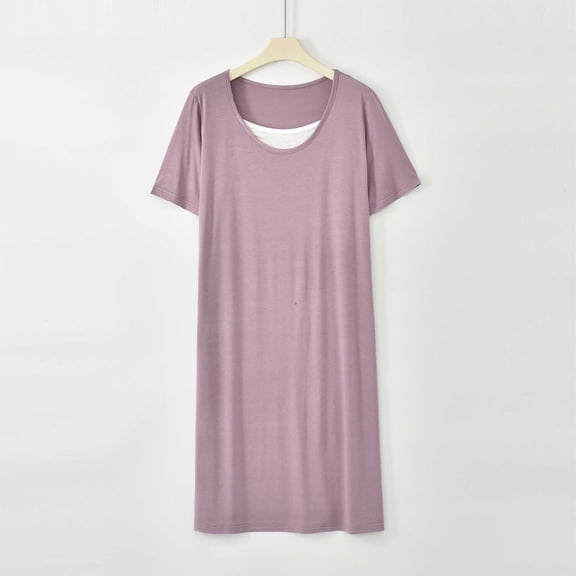 Women's Soft Short Sleeve Nightgown Crew Neck Stretchy Comfortable Loose Midi Bedroom Loungewear Dress Purple Pajama Skirt for Women XL