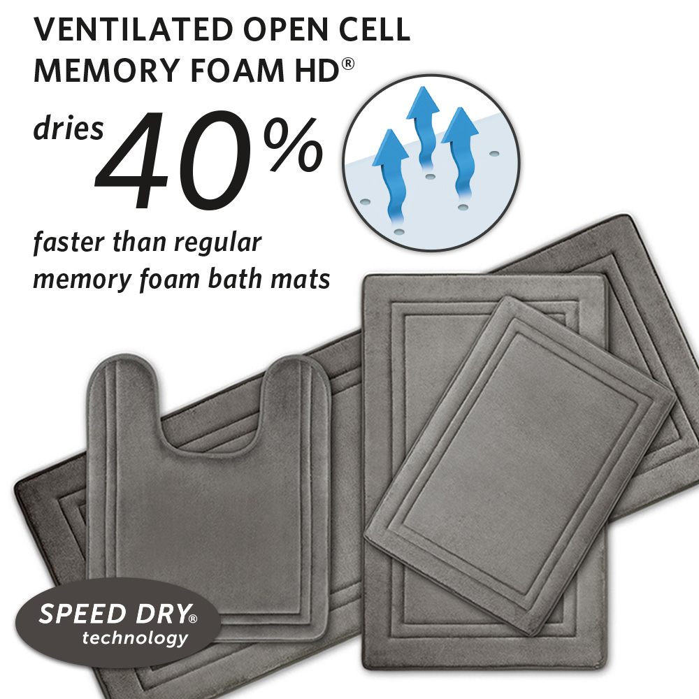 Microdry Quick Drying Contour Memory Foam Bath Mat With Griptex Skid