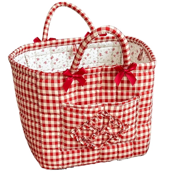Gingham Fabric Quilted Storage Basket for Organizing, Basket Organizer Gift Baskets with Handles, Storage Bins for Toys, Books, Towels, and Clothes, Collapsible Fabric