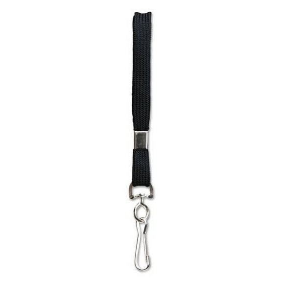 Flat Lanyard, Metal Hook Fastener, 36", Nylon, Black, 100/Pack | Bundle of 2 Packs
