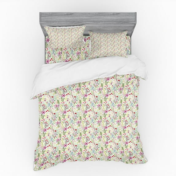 Ambesonne Spring Bedding Set 4 Pcs, Pointy Petals Flowers Art, Queen, Multicolor