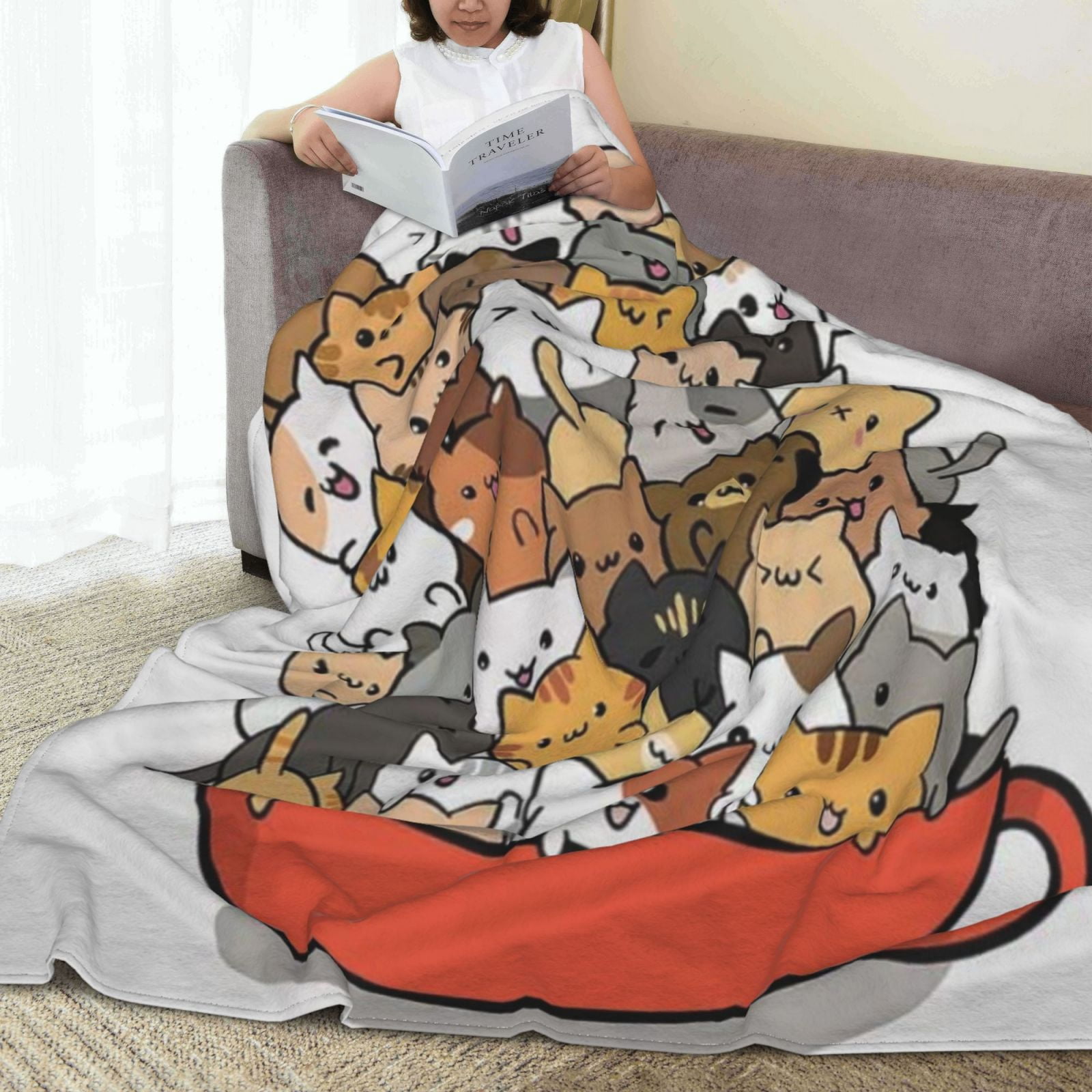 Cat Blankets Super Soft Blanket Pet Bed Sofa Blanket Funny Cat Gifts for Sofa Bedding Kids Adults (50" X 40")