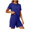 thumbnail image 6 of Mifsaly Cotton Sets for Women 2 Piece Summer Short Sleeve Crewneck T-Shirt and High Waisted Cargo Shorts with Pockets Matching Lounge Outfits Blue,M, 6 of 6