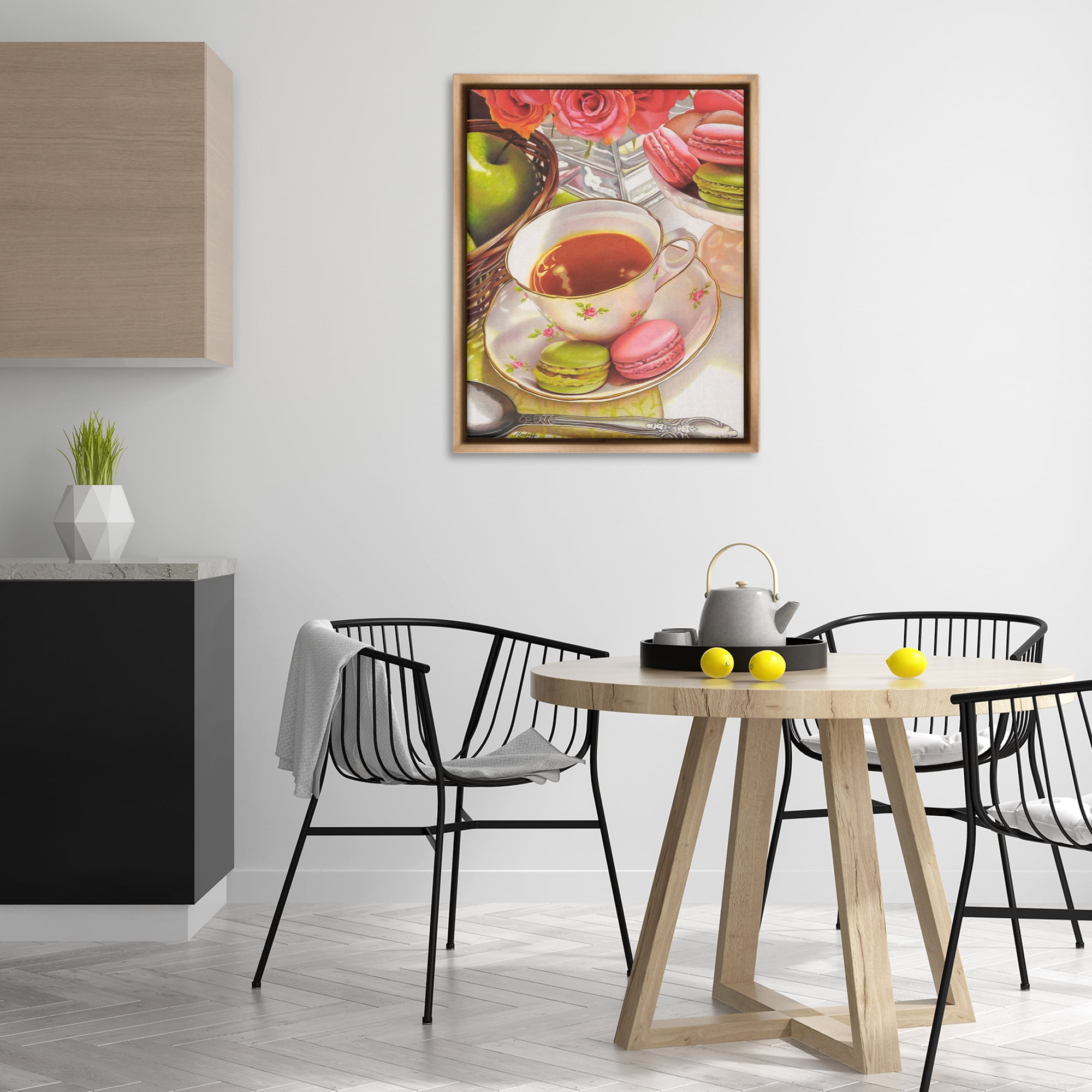 Stupell Industries Tea with Macarons Food & Beverage Painting Brown Floater Framed Art Print Wall Art, 25 x 31