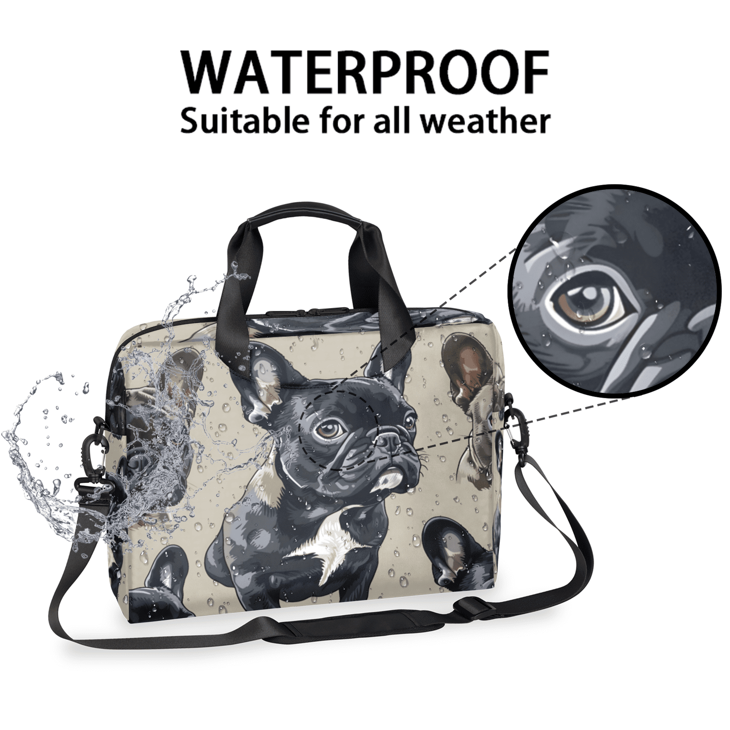 Herdesigns French Bulldog Laptop Bag for Women Men, Computer Case Briefcase Messenger Bags, 15-15.6 inch Laptop Sleeve Shoulder Bag