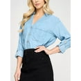 thumbnail image 3 of FashionMille Women's Soft V-neck Tencel Button Down Chambray Blouse Utility Shirts, 3 of 5