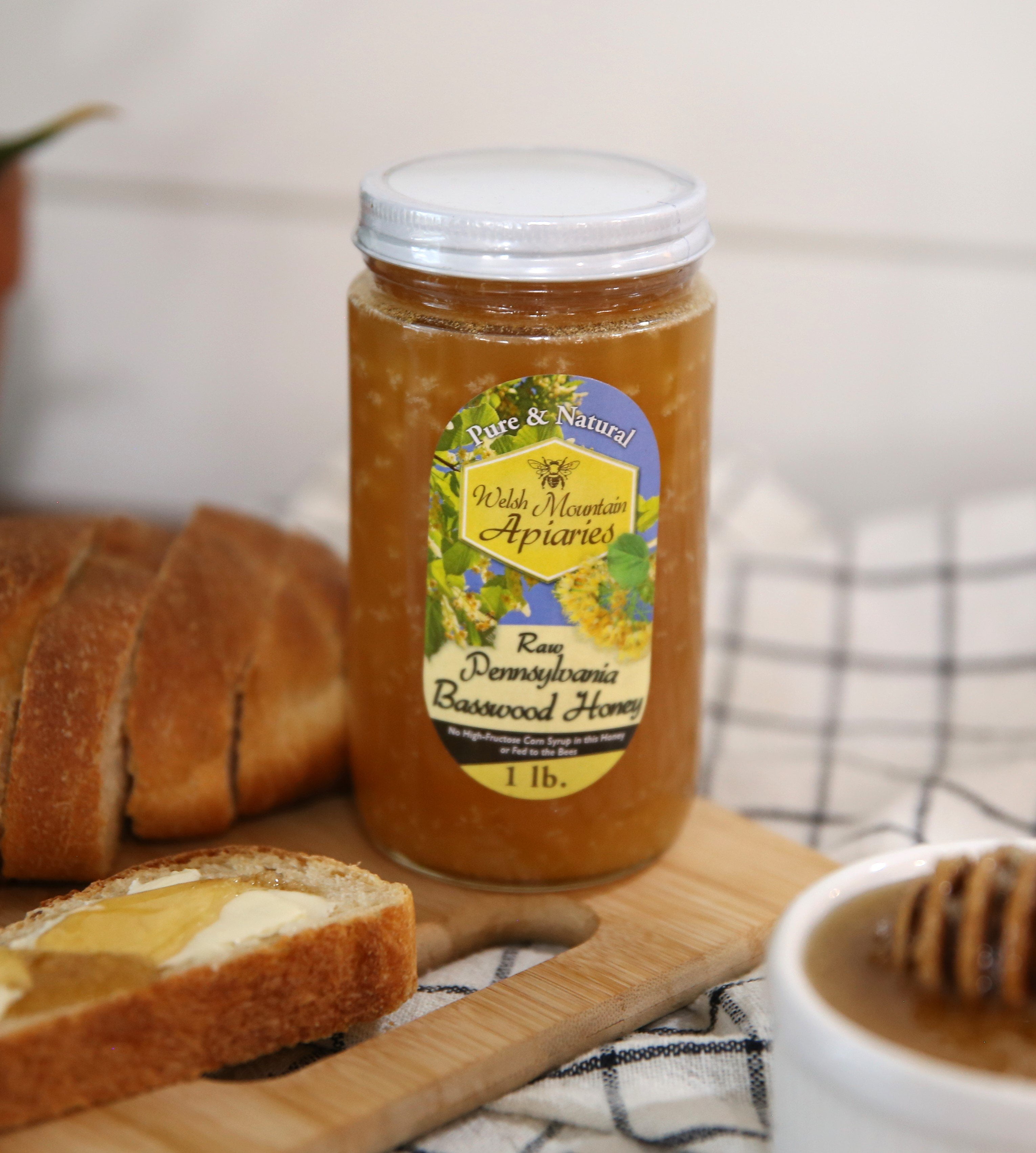 Pennsylvania Basswood Honey by Welsh Mountain Apiaries, Raw and Unfiltered, 16 Ounce Jar Pack of 3
