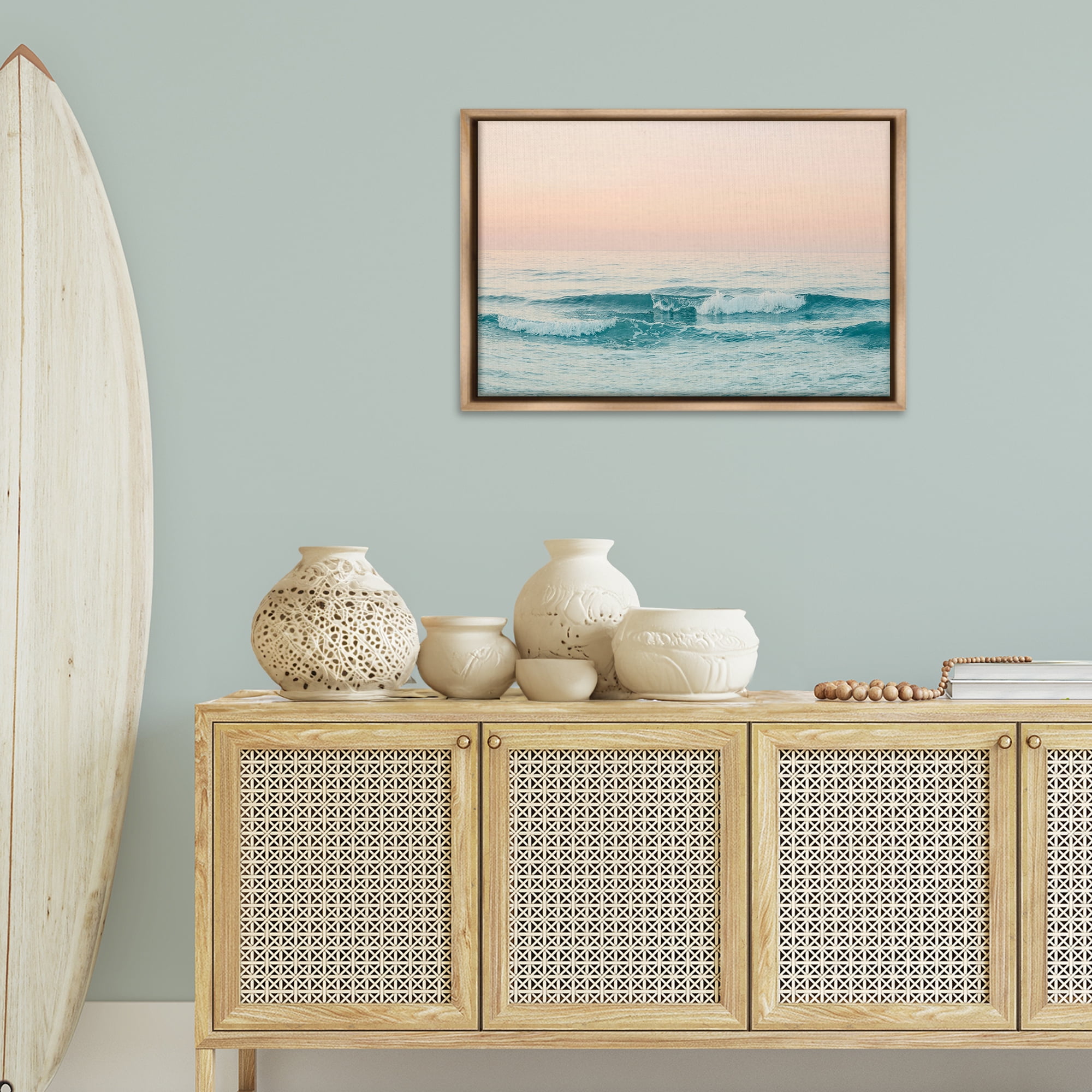 Stupell Industries Greece Ocean Waves Nautical & Beach Photography Brown Floater Framed Canvas Art Print Wall Art, 31 x 21