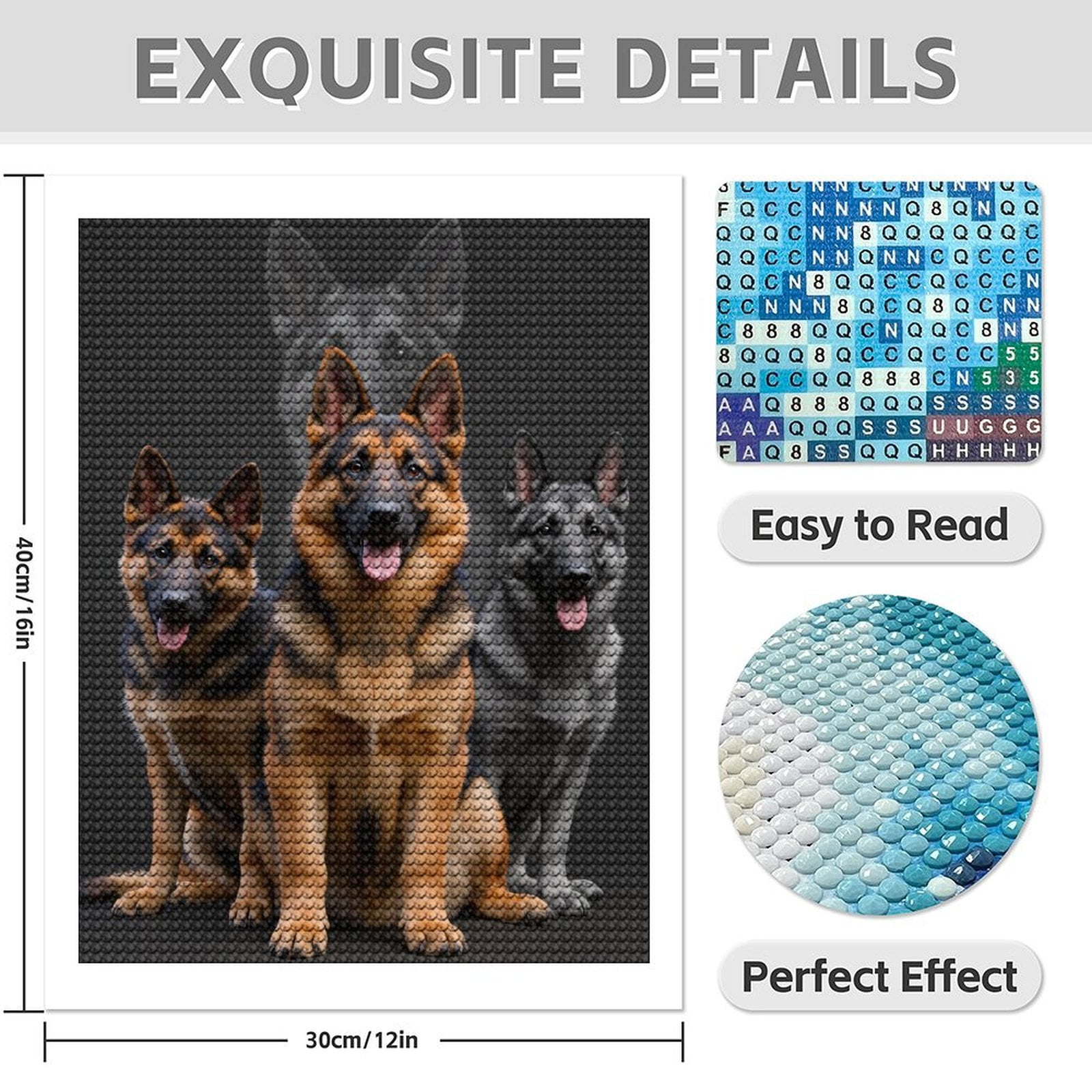 Diamond Art Kits for Adults - 5d German Shepherd Trio Portrait Diamond Painting for Adults, Diamond Art for Adults Beginners, Diamond Painting Kits for Adults for Home Wall Decor