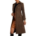 thumbnail image 4 of INSPIRE CHIC Faux Suede Trench Coat for Women's Notched Lapel Double Breasted Belted Long Sleeves Coats XS Dark Coffee, 4 of 6