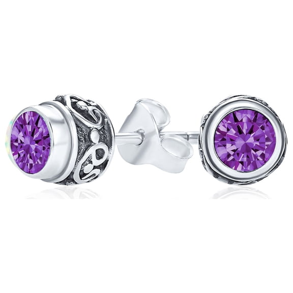 Bling Jewelry Womens  Bali Birthstone Gemstone Stud Earrings Oxidized Silver