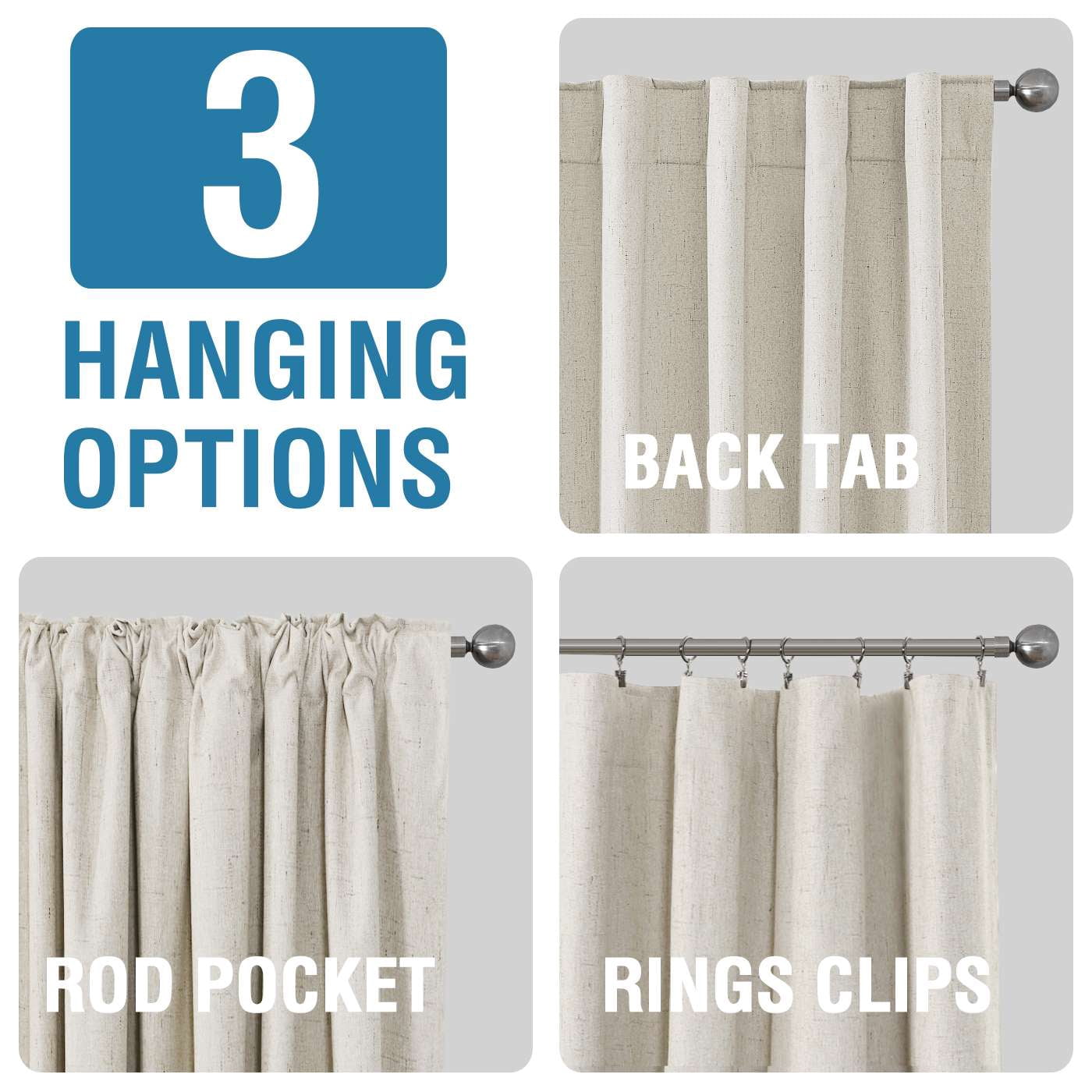 H.VERSAILTEX Contemporary Faux Linen 100% Blackout Back Tab/Rod Pocket/Hook Belt Thermal Insulated Curtain Sets for Bedroom, 2 Panels, 52"x 63", Beige