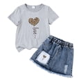 thumbnail image 4 of kmaduk Kids Toddler Girls Summer Clothes Leopard Butterfly Print T-Shirt + Belted Denim Jeans Shorts 3PCS Outfits E,Size 5-6 Years, 4 of 4