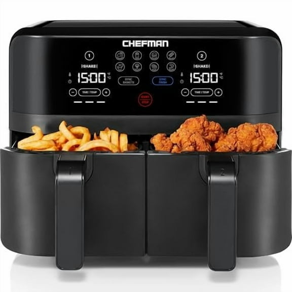 Chefman TurboFry Touch Dual Air Fryer - 2 Baskets, 8 Presets, 4.5 Qt, Black