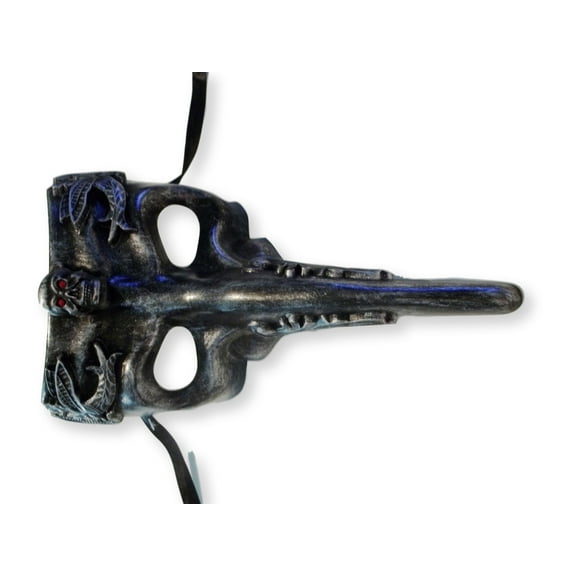 Silver Skull Red Eyes Long Nose Masquerade Mardi Gras Men's Mask