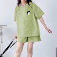 thumbnail image 4 of Vunhao Toddler Girls Rabbit Print Two Piece Outfit Sets Size 5-6 Animal Print Short Sleeve Top and Shorts Loose Fit Big Girls Birthday Daily Wear,Green,Size 7 T, 4 of 4