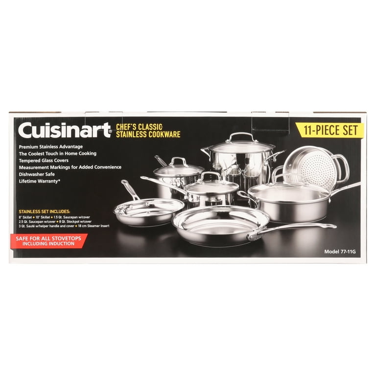 Cuisinart Chef's 11 Piece Classic Stainless Steel Cookware Set, Silver