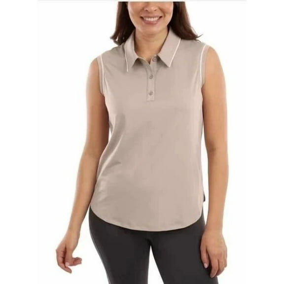 Elle Sport Women's  Sleeveless Active Polo Shirt Beige, Size M