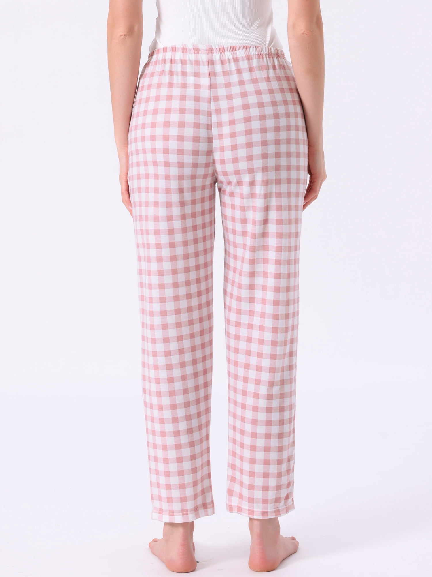 DARING DIVA Women's Plaid Elastic Waist with Pockets Long Lounge Bottoms M Pink Plaid