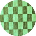 thumbnail image 1 of Ahgly Company Machine Washable Indoor Round Checkered Turquoise Blue Modern Area Rugs, 7' Round, 1 of 4