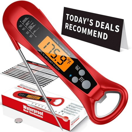 

NIUTA Intelligent Fast Instant Read Meat Thermometer Best Waterproof Ultra Fast Thermometer with Backlight & Calibration. Digital Food Probe Kitchen for Grill and Cooking.Outdoor Grilling BBQ!-Red