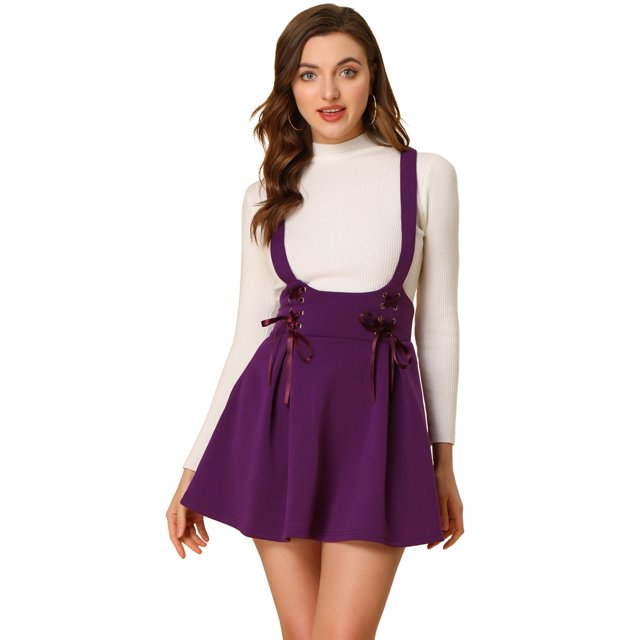 INSPIRE CHIC Faldas Con Tirantes De Cintura Alta Para Mujer Con Cordones Y Minifalda Con Tirantes Púrpura XS