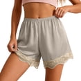 thumbnail image 2 of Shorts Culotte for Women Elastic Waist Satin Lace Hem Loose Fit Lightweight Pettipants Pajama Shorts, 2 of 7