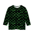 thumbnail image 5 of POTETI Girl St Patricks Day Tee Clover 3/4 Sleeve Crew Neck Shirt Tops, 5 of 5
