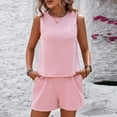 thumbnail image 2 of Bixock Women's 2 Piece Loungewear Set,Sleeveless Shorts Summer Outfit,Crew Neck Tank Top Striped Shirt Elastic Waist Pocket Leisure Outfit Set, 2 of 5