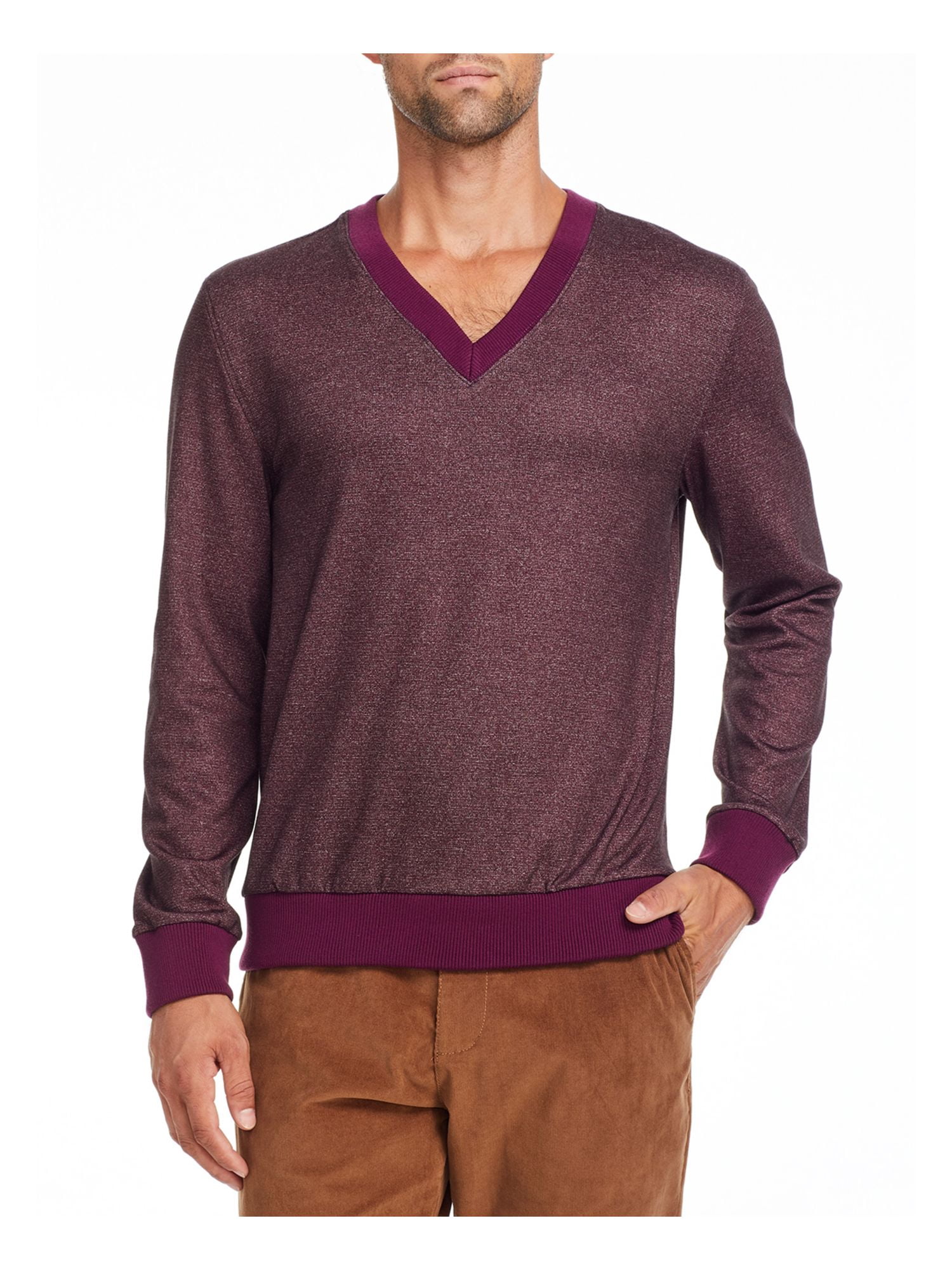 Tallia Sport Mens Burgundy V Neck Slim Fit Stretch Pullover Sweater M