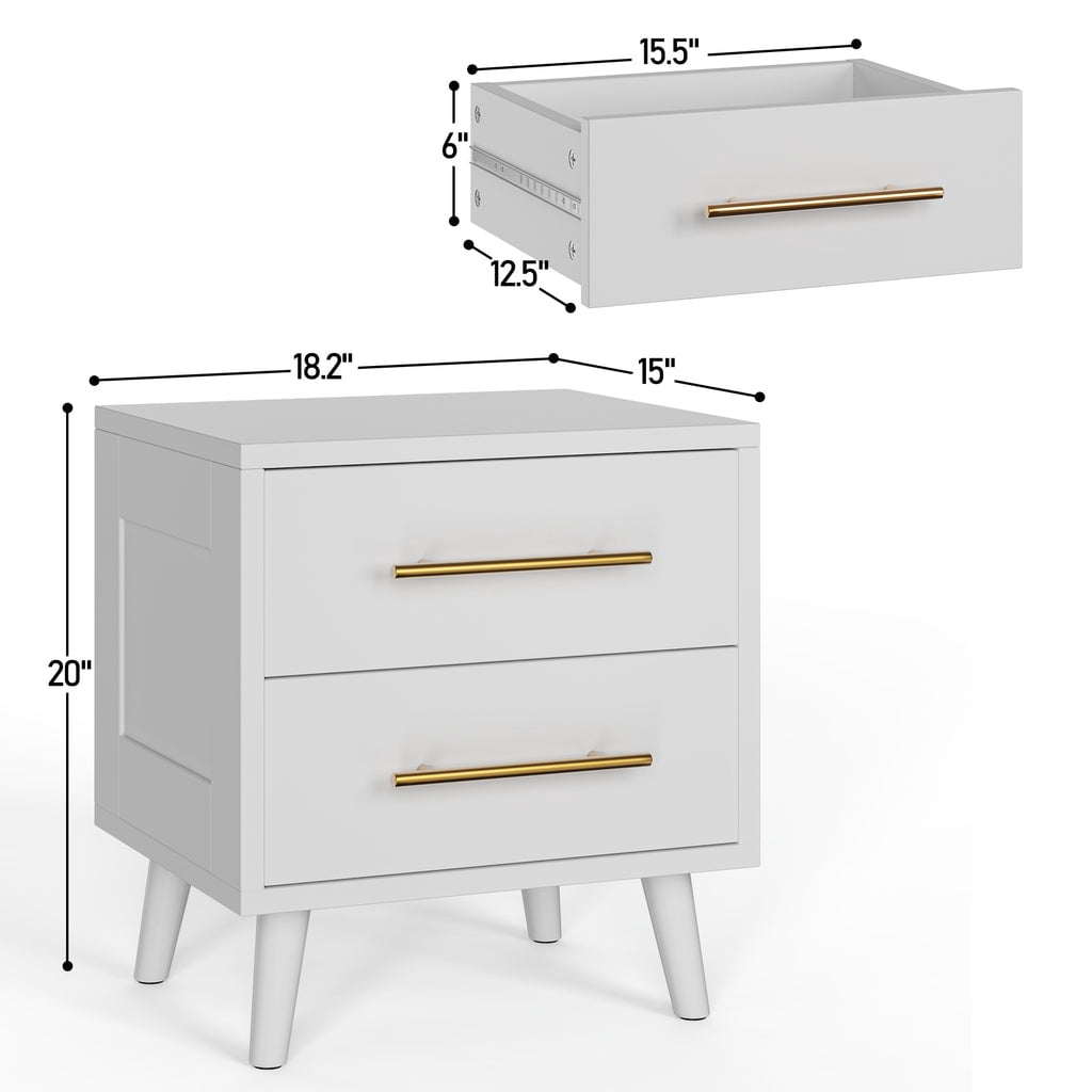 Aiho 2 Drawer Dresser, Chest of Drawers Nightstand Storage Tower Storage Wooden Dresser for Living Room, Bedroom, Hallway - White