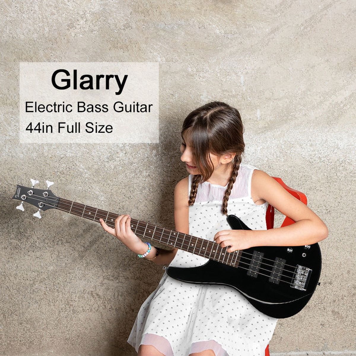 44 Inch GIB 4 String H-H Pickup Laurel Wood Fingerboard Bass Guitar with Bag and other Accessories Black