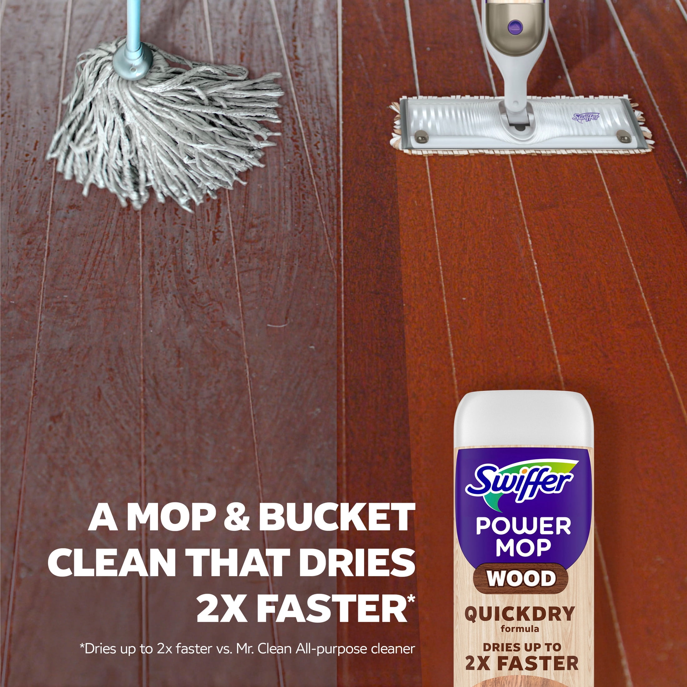 (3 pack) Swiffer Power Mop Wood Refill Solution, QuickDry Hardwood Floor Cleaner, Lemon Scent, 25.3 fl oz