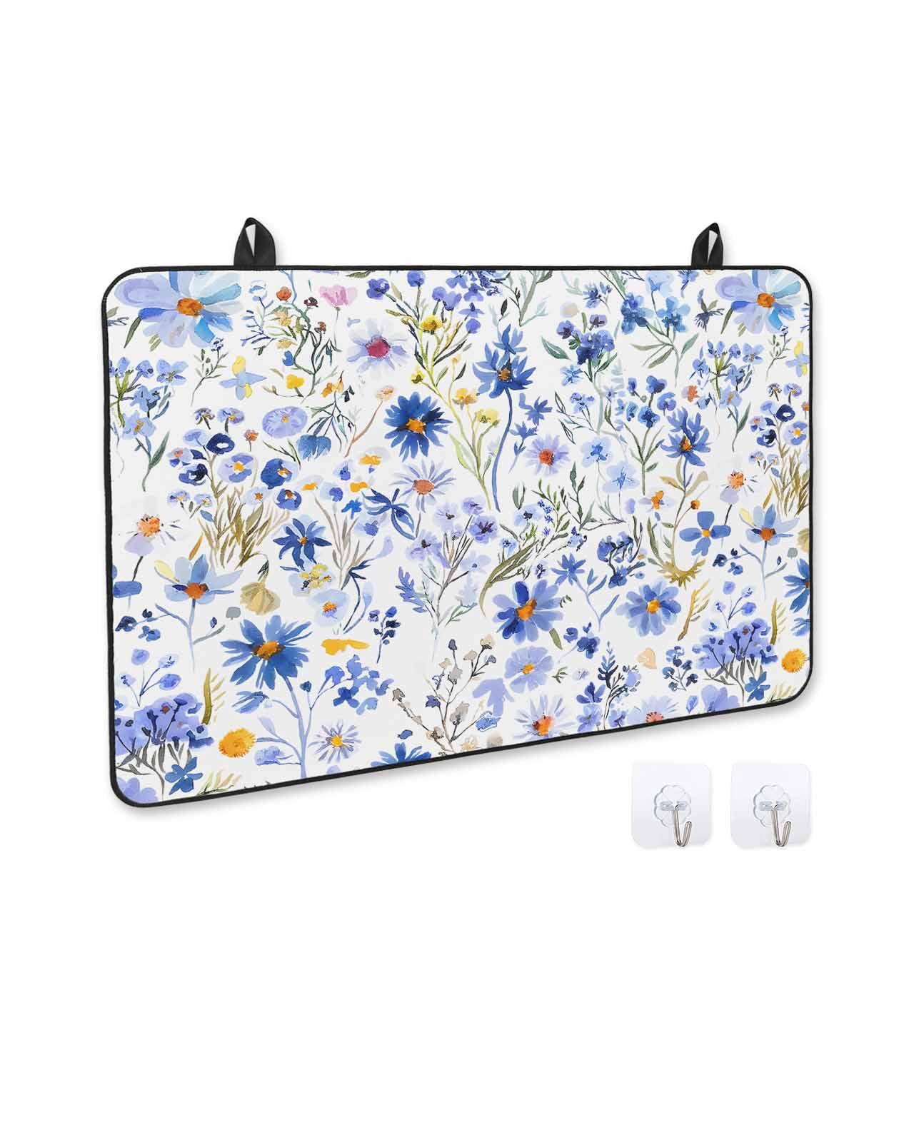 nqOlkjepod Large Induction Cooktop Protector Mat 31"x24", Spring Floral Stove Top Covers for Electric Stove, Blue Flowers Farm Pastoral Wildflowers Stove Burner Cover Mats, Glass Top Stove Cover