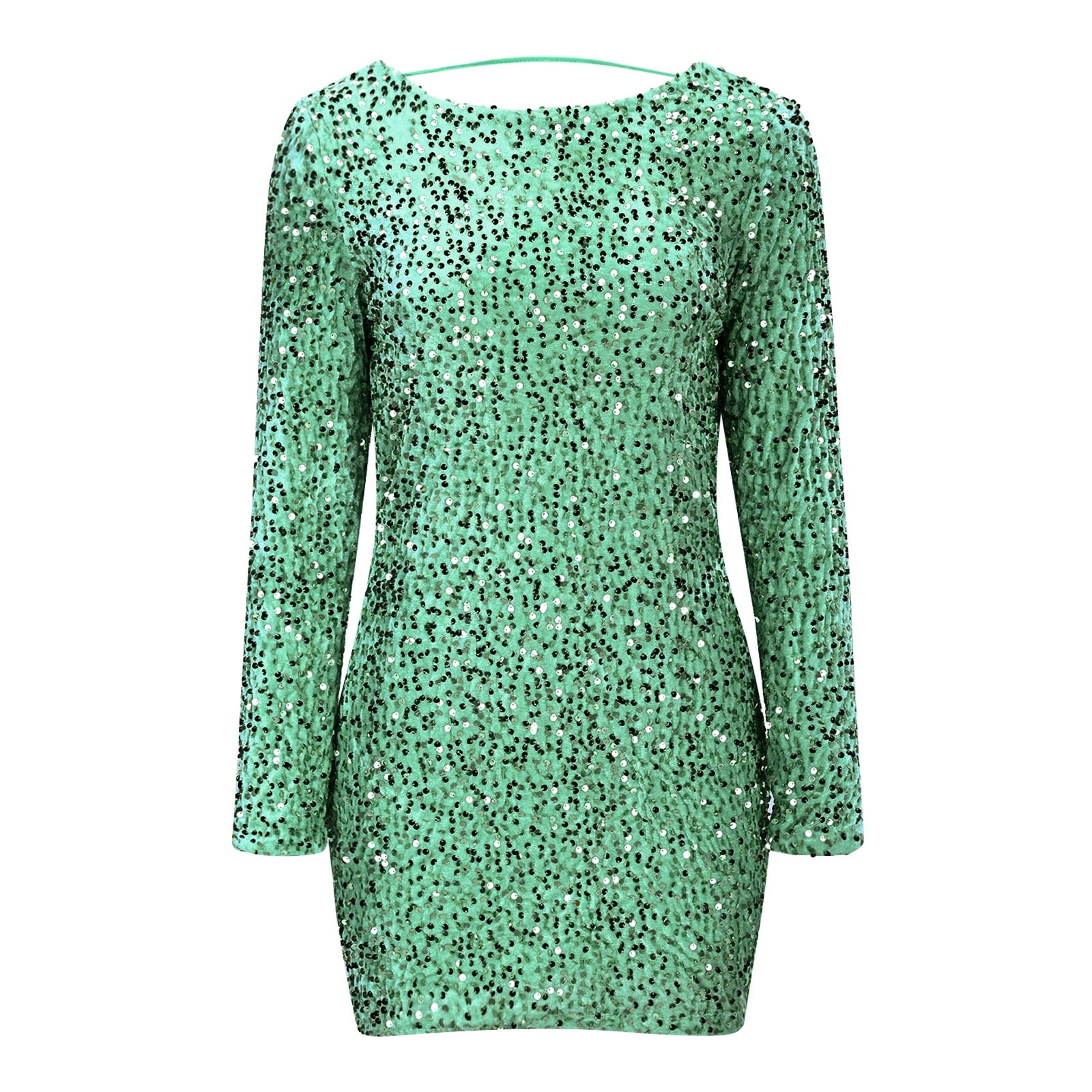hotojiny Cocktail Dresses for Women Sparkly Long Sleeve Sequins Party Mini Dress Clubwear Trendy Summer Pencil Dress