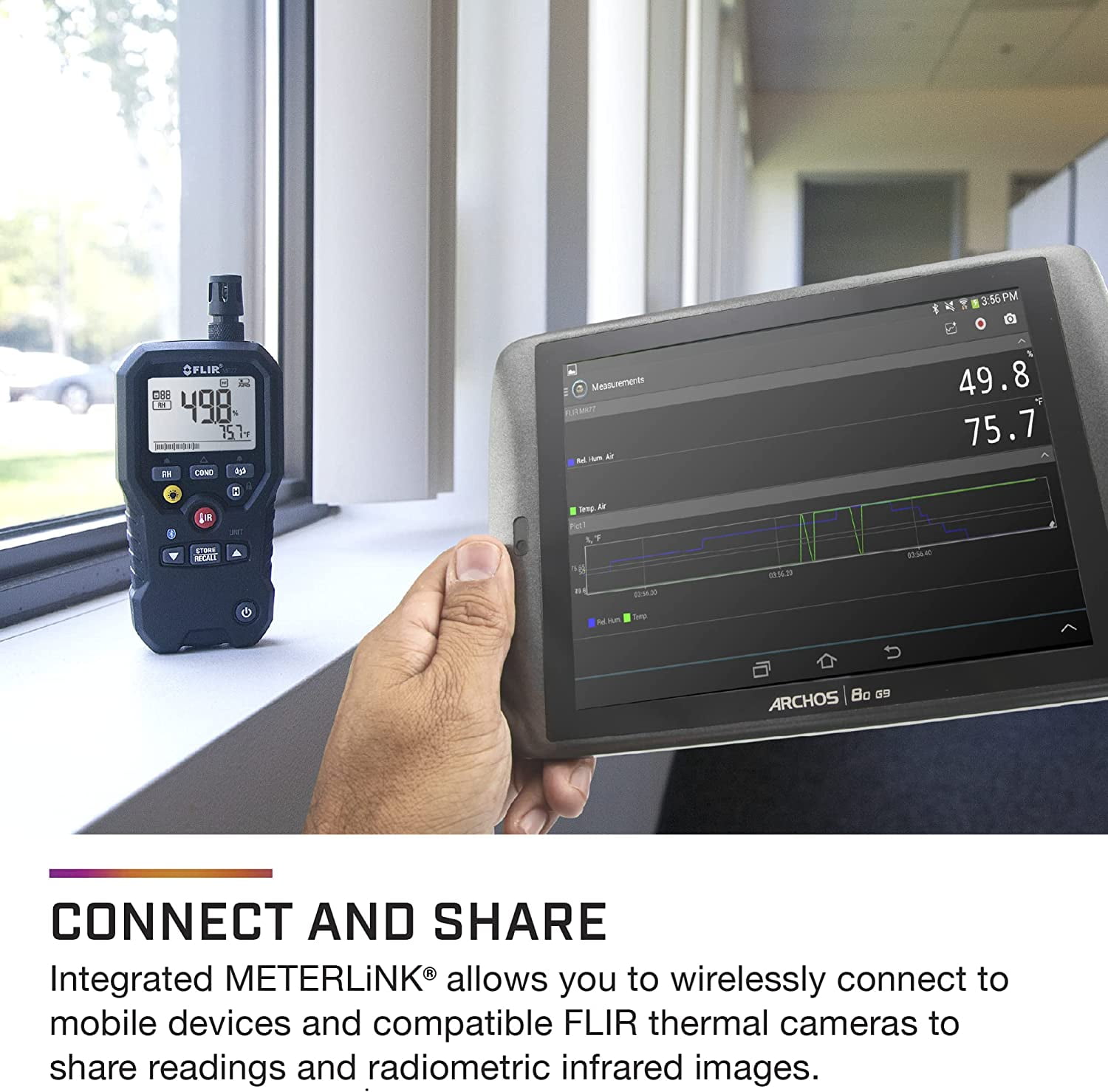 Flir Pinless Moisture Meter + Ir Thermometer And Meterlink