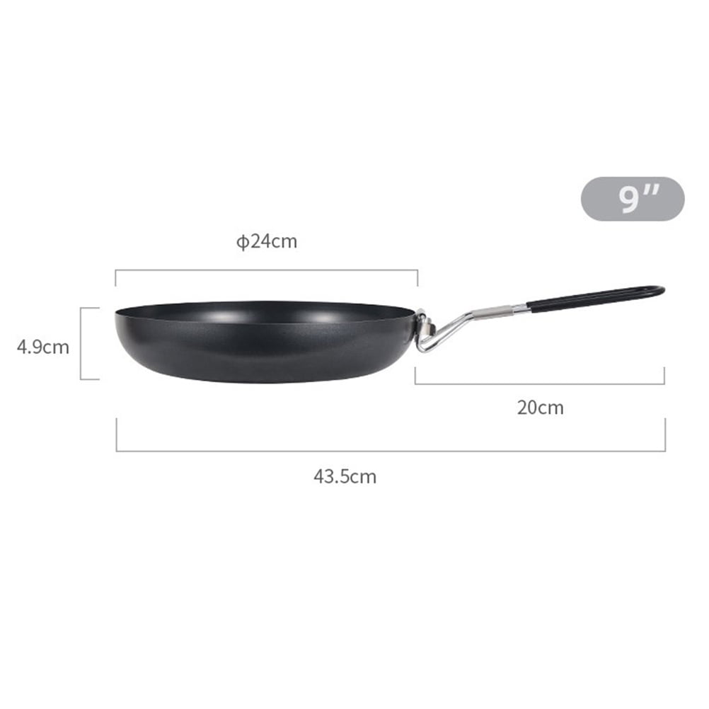 IBASETOY 9 Inch Black Non Stick Cast Iron Frying Pan Skillet with Foldable Handle for Kitchen