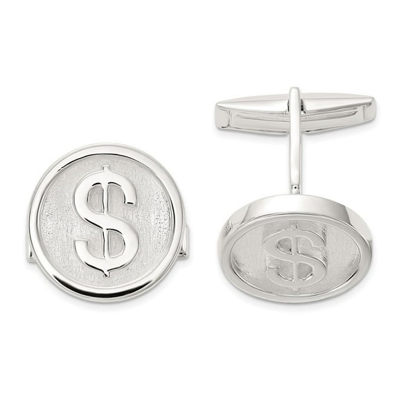 Auriga Fine Jewelry 925 Sterling Silver Polished Round Dollar Sign Cufflinks for Men