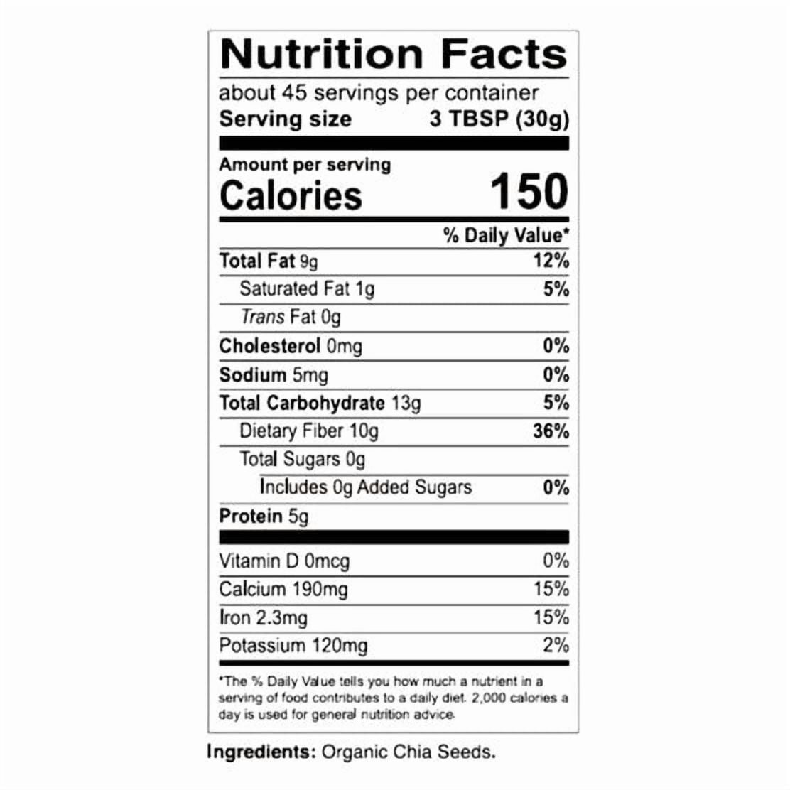 Monda Foods Organic Chia Seeds 3 LB (1.36 Kg) Gluten Free