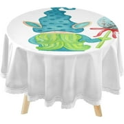 SKYSONIC Easter Rabbit Gnome Round Tablecloth 60inch Indoor Wrinkle Free, Bunny Egg Circular Lace Table Cover Washable for Kitchen Party BBQ Dining Decor
