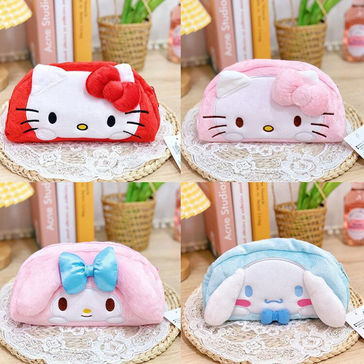 Sanrioed Hello Kitty Plush Pencil Case My Melody Cinnamoroll Purin Cartoon Storage Bag Large Capacity Makeup Bag Stationery Gift, Kittya