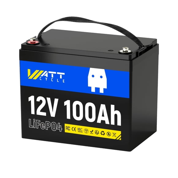 WattCycle 12V 100Ah LiFePO4 Lithium Battery - BCI Group 24, 15000 Cycles, Built-in 100A BMS, Low-Temperature Protection - Ideal for RVs, Golf Cart, Home Energy Storage, Boats and Marine Applications